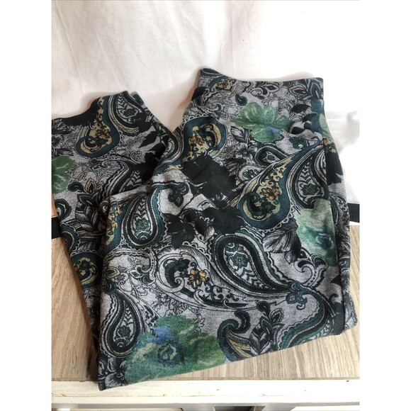 Susan Graver Paisley Brushed Ponte Slim Leg Ankle Pants Jade A557585 - Picture 8 of 9